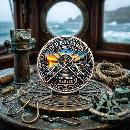 Old Bastards Fishing Club Challenge Coin, Lifetime Member Fishing Gift for Men, Retired Fisherman Coin, Caught Not Dead Fishing Club Token